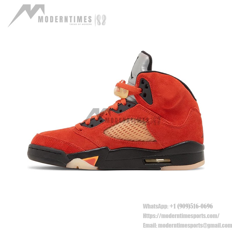 Air Jordan 5 Retro DD9336-800 Orange Suede Sneakers with Black Details and Reflective Tongue