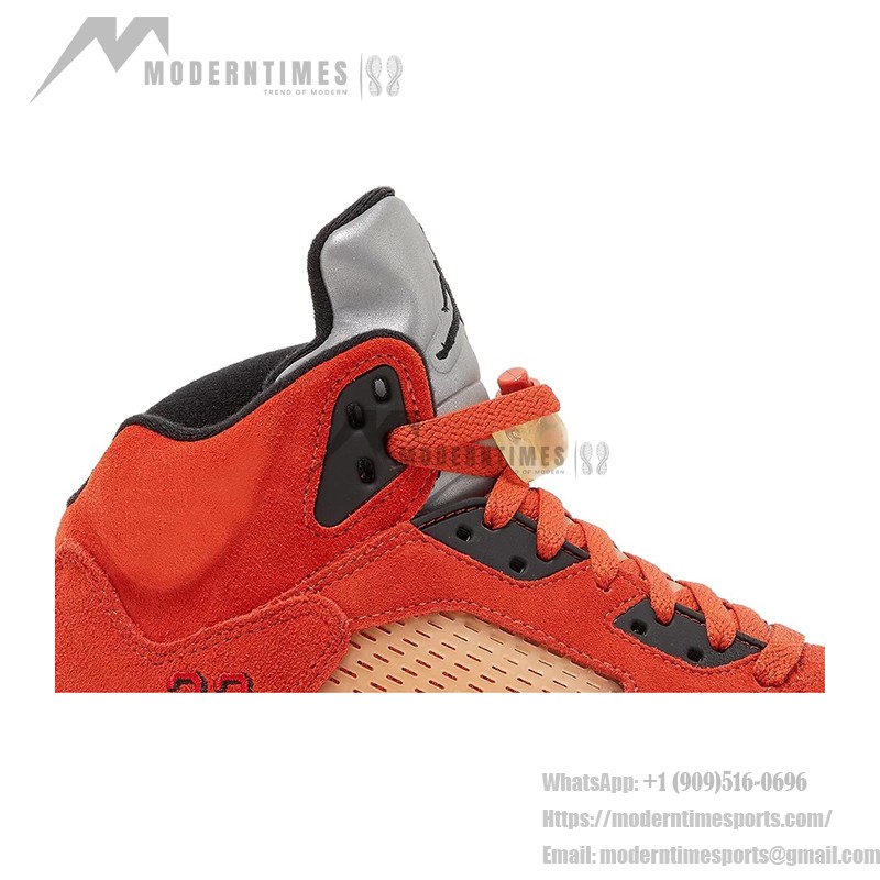 Air Jordan 5 Retro DD9336-800 Orange Suede Sneakers with Black Details and Reflective Tongue