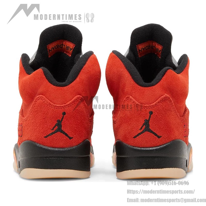 Air Jordan 5 Retro DD9336-800 Orange Suede Sneakers with Black Details and Reflective Tongue