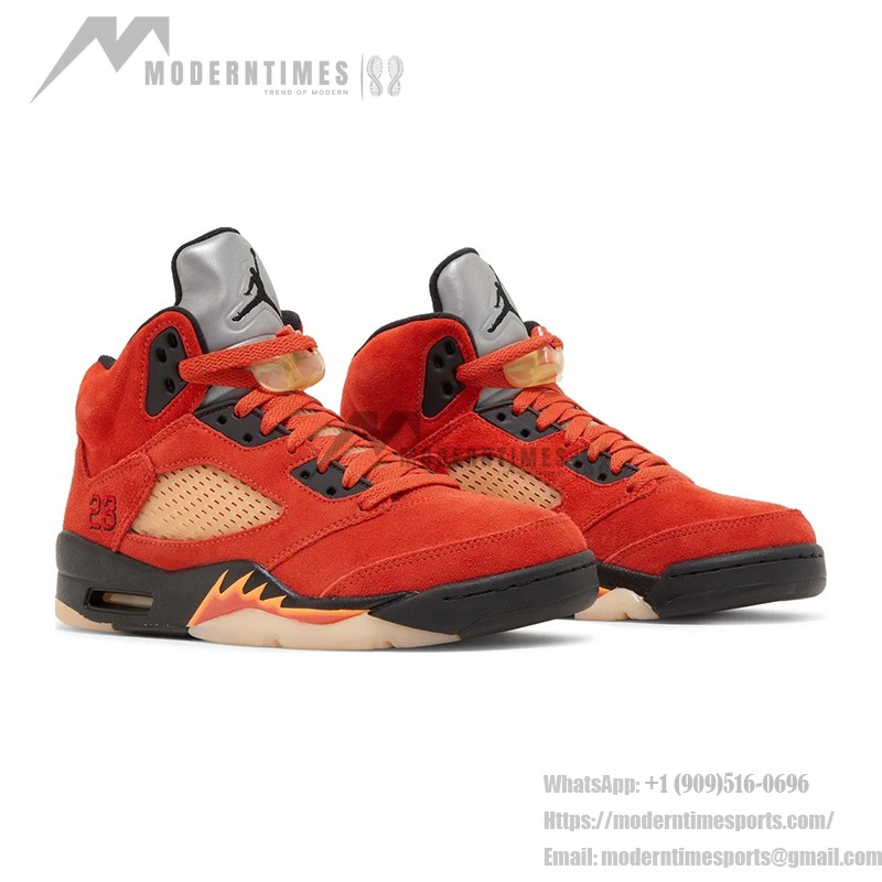 Air Jordan 5 Retro DD9336-800 Orange Suede Sneakers with Black Details and Reflective Tongue