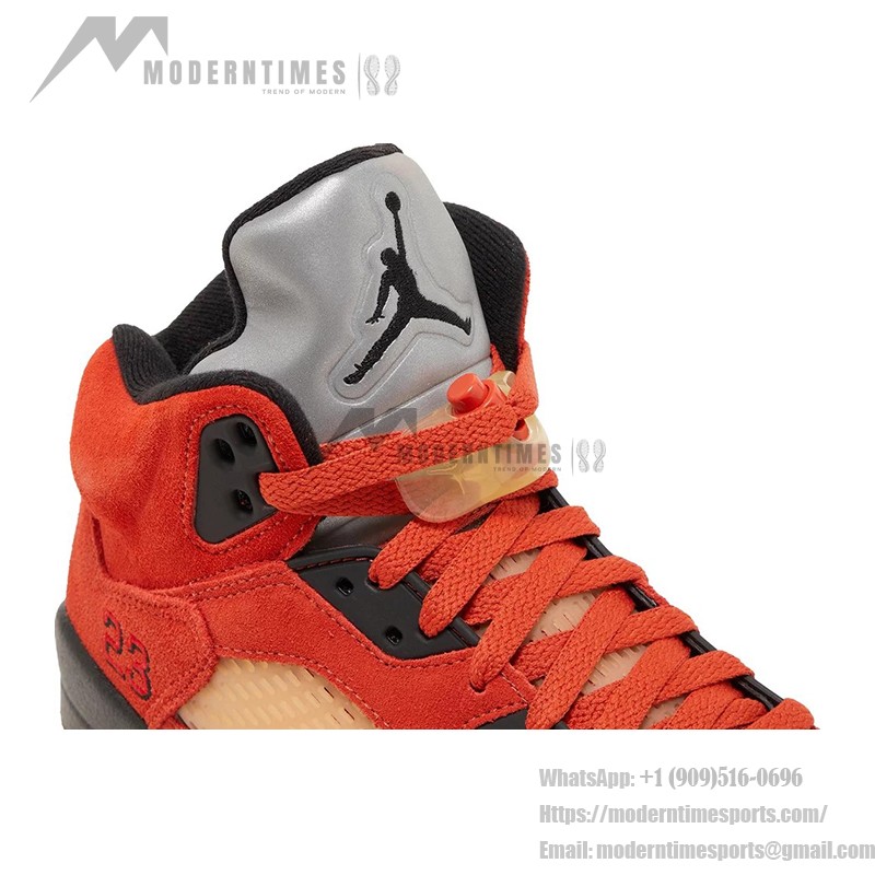 Air Jordan 5 Retro DD9336-800 Orange Suede Sneakers with Black Details and Reflective Tongue