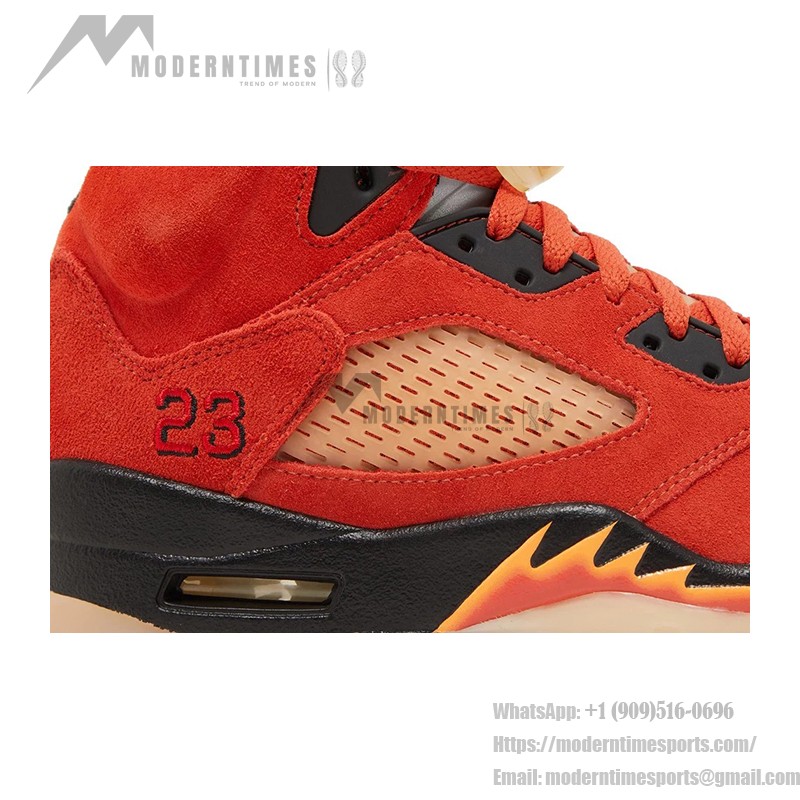 Air Jordan 5 Retro DD9336-800 Orange Suede Sneakers with Black Details and Reflective Tongue