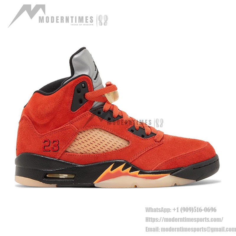 Air Jordan 5 Retro DD9336-800 Orange Suede Sneakers with Black Details and Reflective Tongue