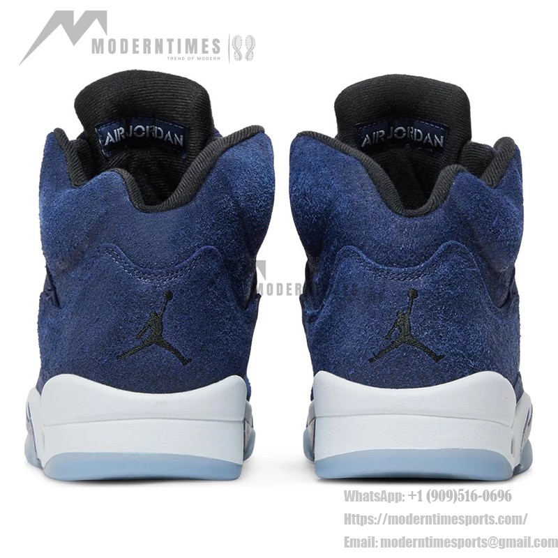 Air Jordan 5 Retro FD6812-400 Navy Blue Suede Sneakers with Reflective Tongue and Translucent Sole