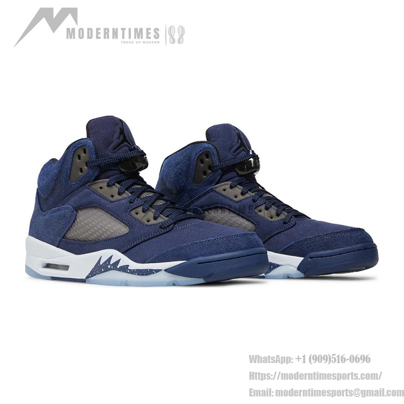 Air Jordan 5 Retro FD6812-400 Marineblaue Wildleder-Sneaker mit Reflektierender Zunge & Transparenter Sohle