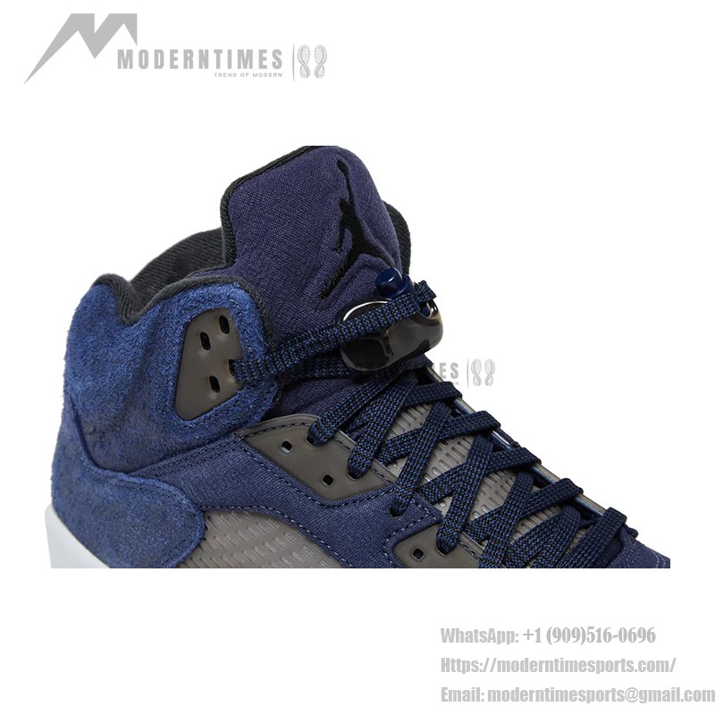 Air Jordan 5 Retro FD6812-400 Navy Blue Suede Sneakers with Reflective Tongue and Translucent Sole