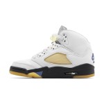 Air Jordan 5 Retro FZ5758-004 White Leather Sneakers with Beige Mesh, Blue Accents & Translucent Sole