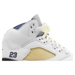 Air Jordan 5 Retro FZ5758-004 White Leather Sneakers with Beige Mesh, Blue Accents & Translucent Sole