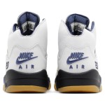 Air Jordan 5 Retro FZ5758-004 White Leather Sneakers with Beige Mesh, Blue Accents & Translucent Sole