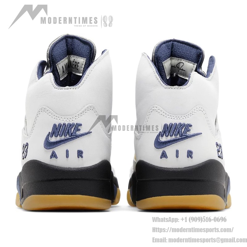 Air Jordan 5 Retro FZ5758-004 White Leather Sneakers with Beige Mesh, Blue Accents & Translucent Sole