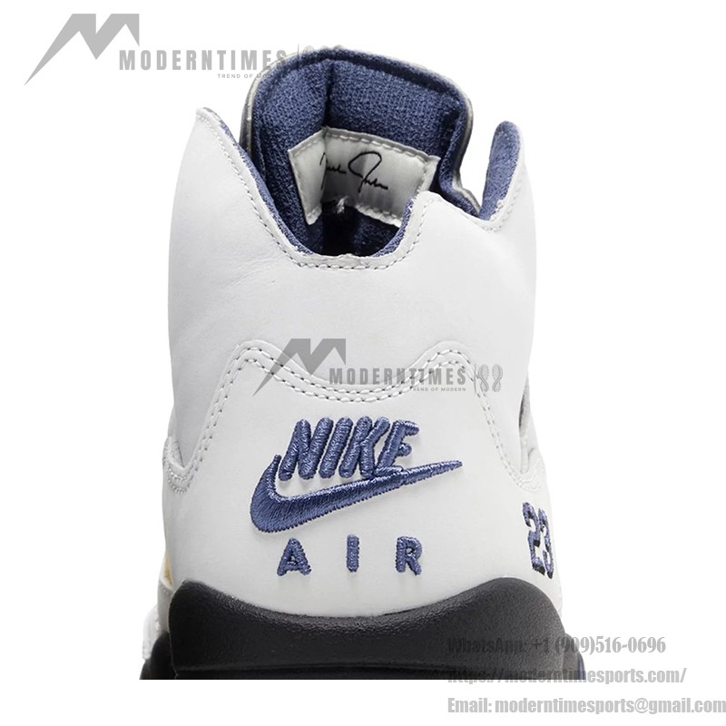 Air Jordan 5 Retro FZ5758-004 White Leather Sneakers with Beige Mesh, Blue Accents & Translucent Sole