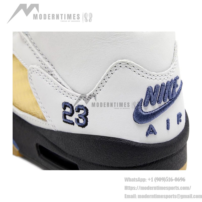 Air Jordan 5 Retro FZ5758-004 White Leather Sneakers with Beige Mesh, Blue Accents & Translucent Sole