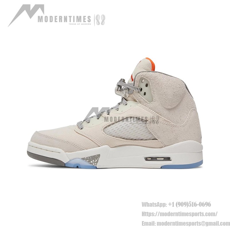 Air Jordan 5 Retro FD9222-180 Beige Suede Sneakers with Orange Accents and Reflective Tongue