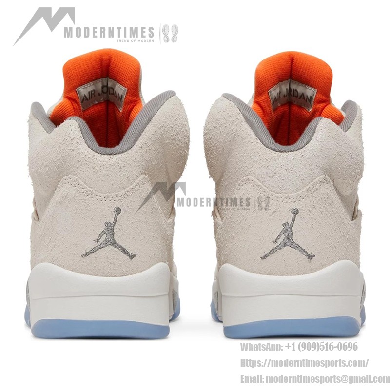 Air Jordan 5 Retro FD9222-180 Beige Suede Sneakers with Orange Accents and Reflective Tongue