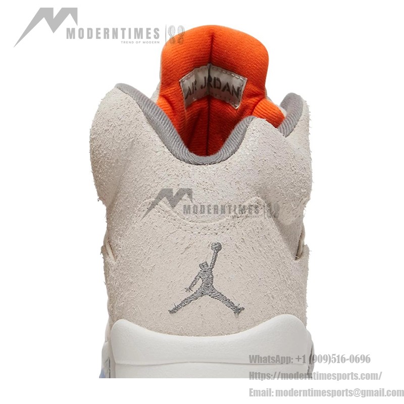 Air Jordan 5 Retro FD9222-180 Beige Suede Sneakers with Orange Accents and Reflective Tongue