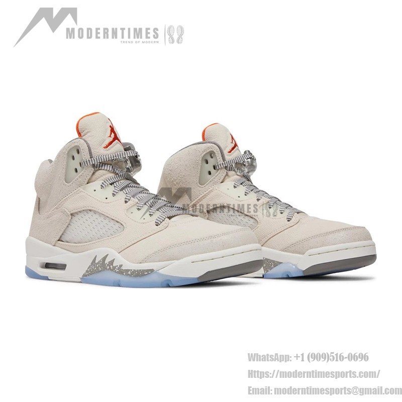 Air Jordan 5 Retro FD9222-180 Beige Suede Sneakers with Orange Accents and Reflective Tongue