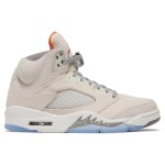 Air Jordan 5 Retro FD9222-180 Beige Suede Sneakers with Orange Accents and Reflective Tongue