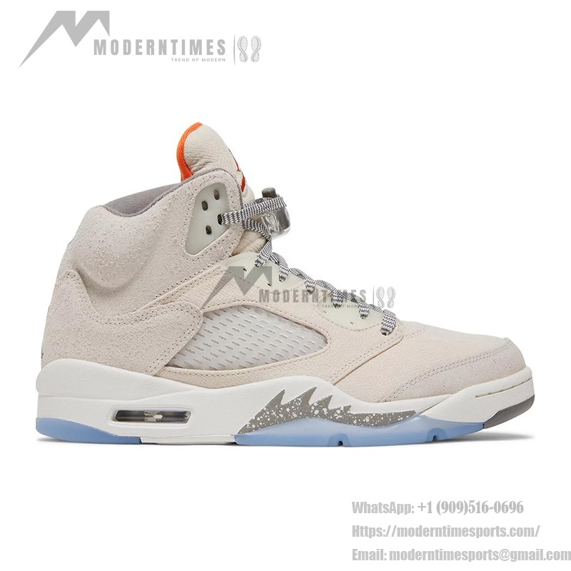 Air Jordan 5 Retro FD9222-180 Beige Suede Sneakers with Orange Accents and Reflective Tongue