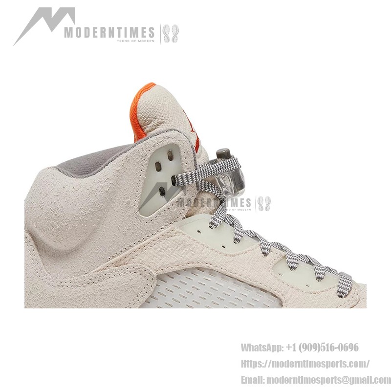 Air Jordan 5 Retro FD9222-180 Beige Suede Sneakers with Orange Accents and Reflective Tongue