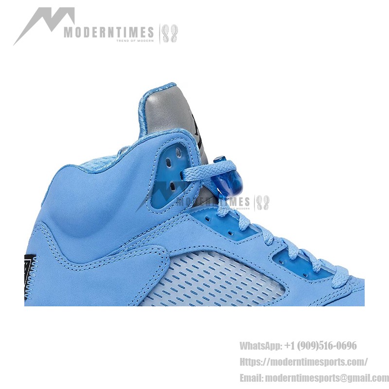 Air Jordan 5 Retro DV1310-401 University Blue Suede Sneakers with Reflective Tongue and Translucent Sole