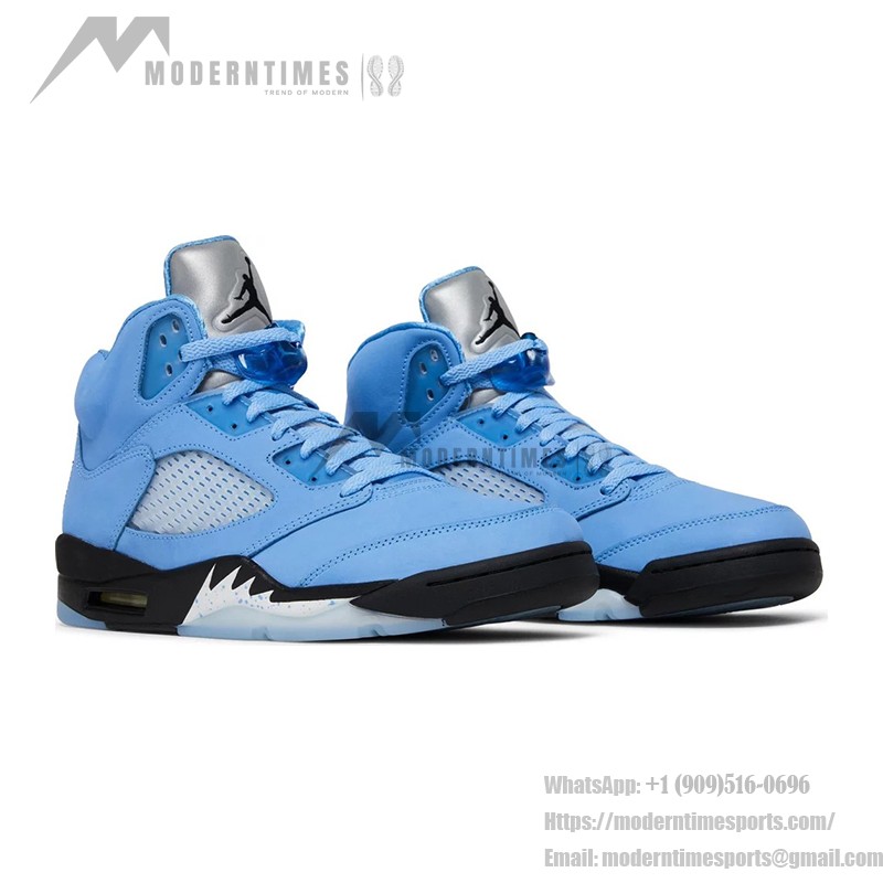 Air Jordan 5 Retro DV1310-401 University Blue Suede Sneakers with Reflective Tongue and Translucent Sole