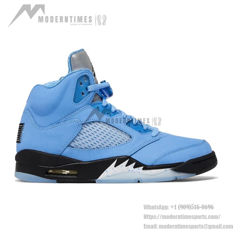 Air Jordan 5 Retro DV1310-401 University Blue Suede Sneakers with Reflective Tongue and Translucent Sole