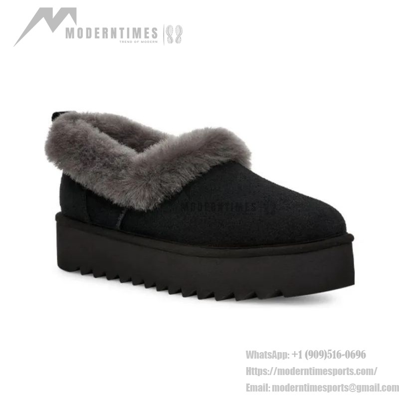 UGG Women's Platform Moccasin 1166733 in Black with Fold-Over Sheepskin Collar