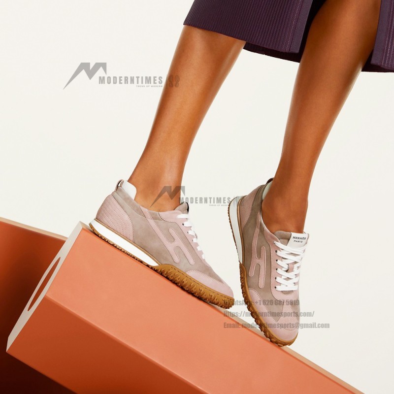HERMES Jet Sneakers Rose Cancan Rose Aquarelle women luxury pink sneakers side view