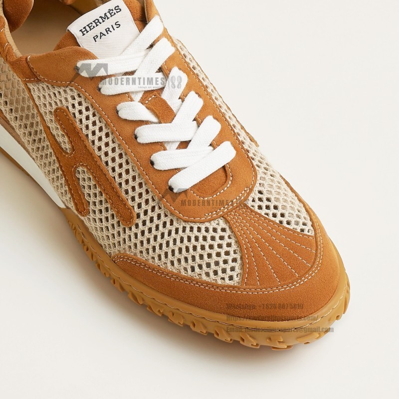 HERMES Jet Sneakers H251134Zv5K340 Beige Lin Naturel luxury mesh sneakers side view