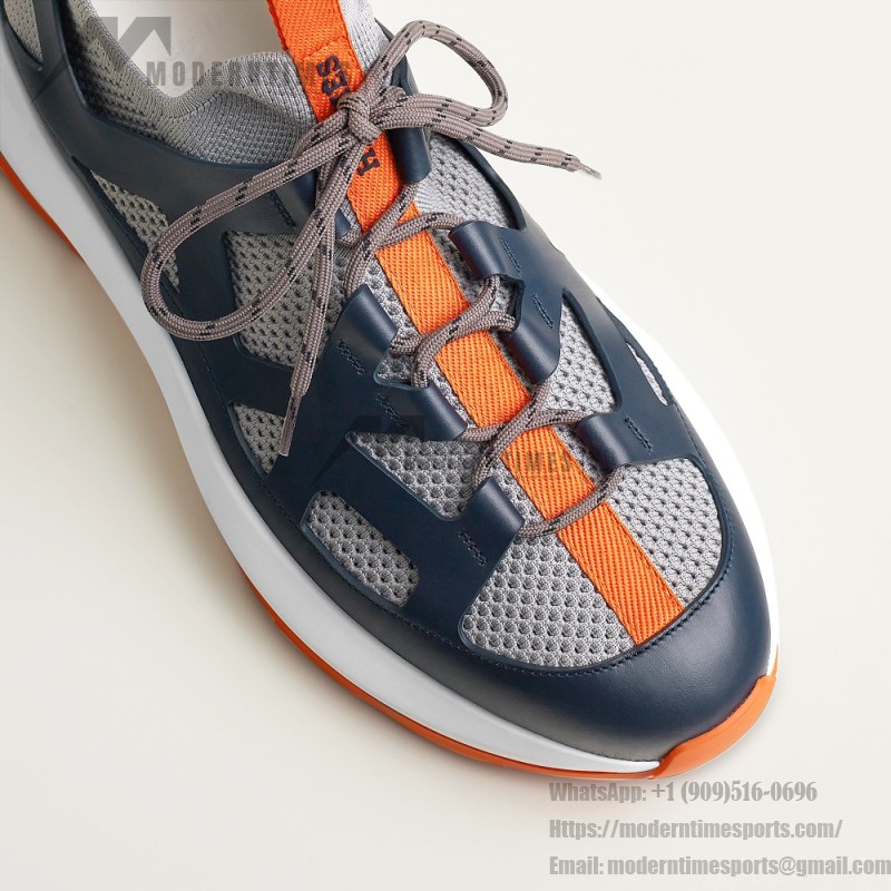 HERMES Katana men’s luxury sneakers grey navy side view