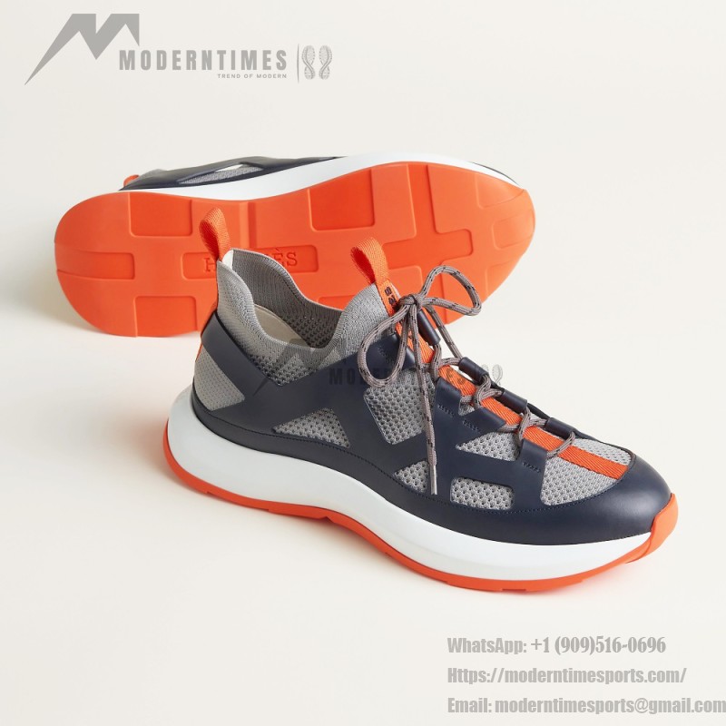 HERMES Katana men’s luxury sneakers grey navy side view