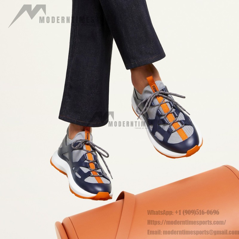 HERMES Katana men’s luxury sneakers grey navy side view