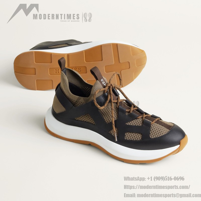 HERMES Katana Sneakers H251981ZHX3420 Étoupe Noir men luxury sport sneakers side view