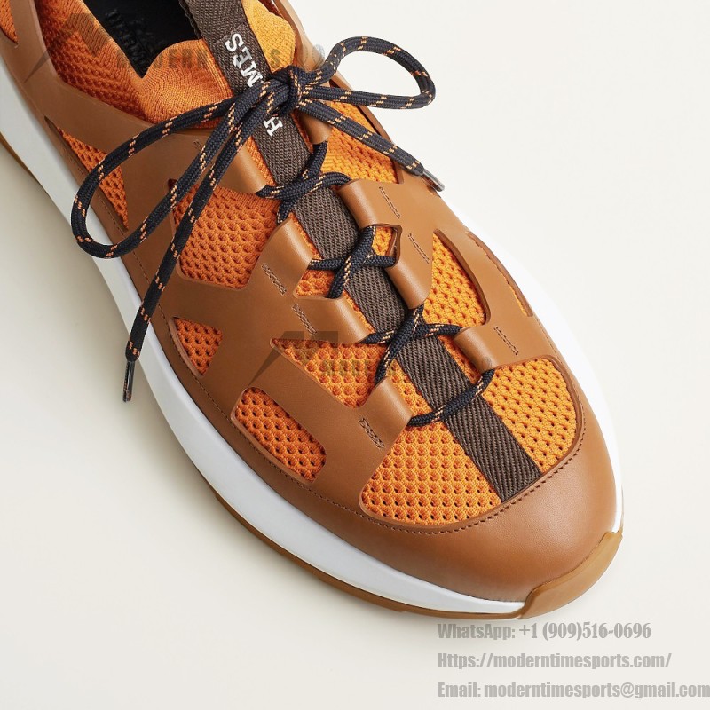 HERMES Katana Sneakers H251981ZHO1400 Orange H Naturel men’s luxury sport shoes