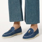 Loro Piana Women's Summer Charms Walk Loafer FAL5899-W1CZ Deep Blue Leather Loafers Loro Piana Women's Summer Charms Walk Loafer FAL5899-W1CZ Front View Deep Blue Leather Loafers