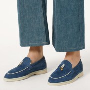 Loro Piana Women's Summer Charms Walk Loafer FAL5899-W1CZ | Deep Blue Luxury Leather Shoes for Women