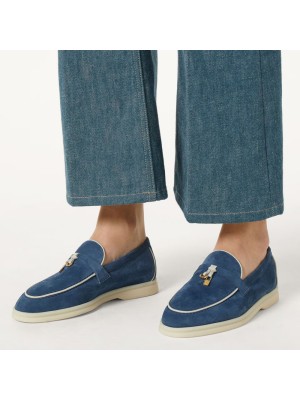 Loro Piana Damen-Sommer-Charm-Walk-Loafer FAL5899-W1CZ | Tiefblaue Luxuslederschuhe für Frauen