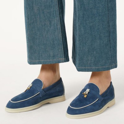 Loro Piana Women's Summer Charms Walk Loafer FAL5899-W1CZ | Deep Blue Luxury Leather Shoes for Women