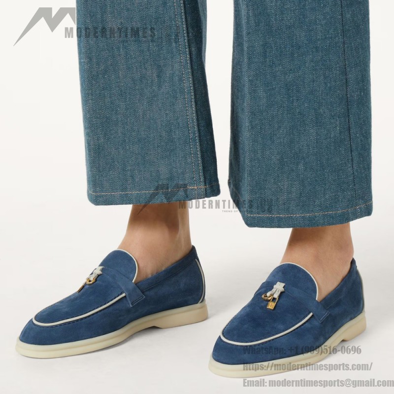 Loro Piana Women's Summer Charms Walk Loafer FAL5899-W1CZ Deep Blue Leather Loafers Loro Piana Women's Summer Charms Walk Loafer FAL5899-W1CZ Front View Deep Blue Leather Loafers