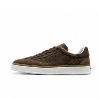 Loro Piana Dark Brown Woven Textile & Suede Low-Top Sneaker