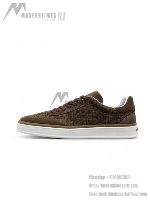 Loro Piana Dark Brown Woven Textile & Suede Low-Top Sneaker
