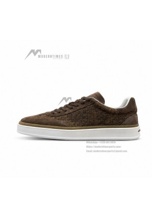 Loro Piana Dark Brown Woven Textile & Suede Low-Top Sneaker
