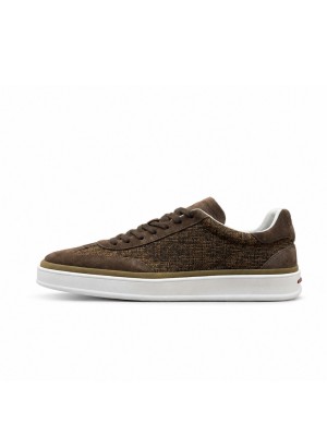 Loro Piana Dark Brown Woven Textile & Suede Low-Top Sneaker