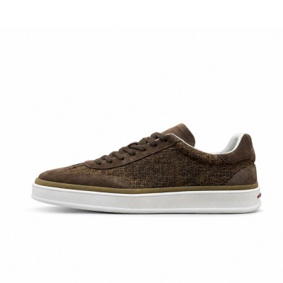 Loro Piana Dark Brown Woven Textile & Suede Low-Top Sneaker