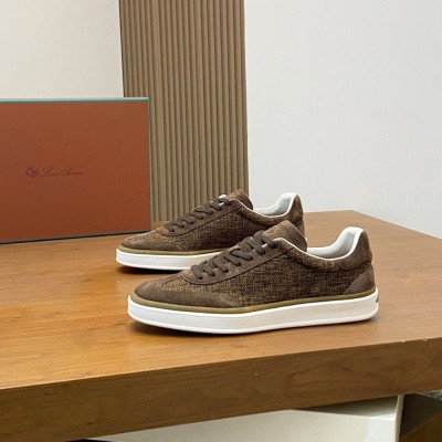Loro Piana Dark Brown Woven Textile & Suede Low-Top Sneaker