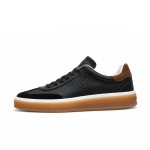 Loro Piana Tennis Walk Sneaker in black textured calfskin and suede with Kummel heel detail and Coffee Gum Sole
