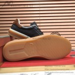 Loro Piana Tennis Walk Sneaker in black textured calfskin and suede with Kummel heel detail and Coffee Gum Sole