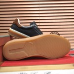 Loro Piana Tennis Walk Sneaker in black textured calfskin and suede with Kummel heel detail and Coffee Gum Sole