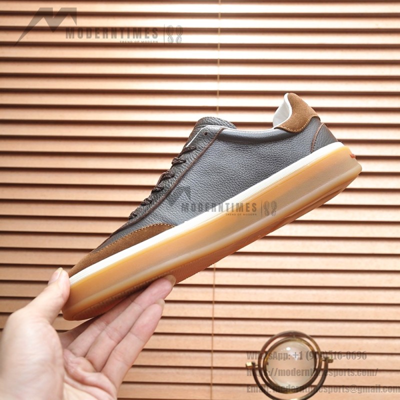 Loro Piana Tennis Walk Sneaker Dark Chocolate Brown Coffee leather suede gum sole sneakers