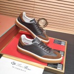 Loro Piana Tennis Walk Sneaker Dark Chocolate Brown Coffee leather suede gum sole sneakers